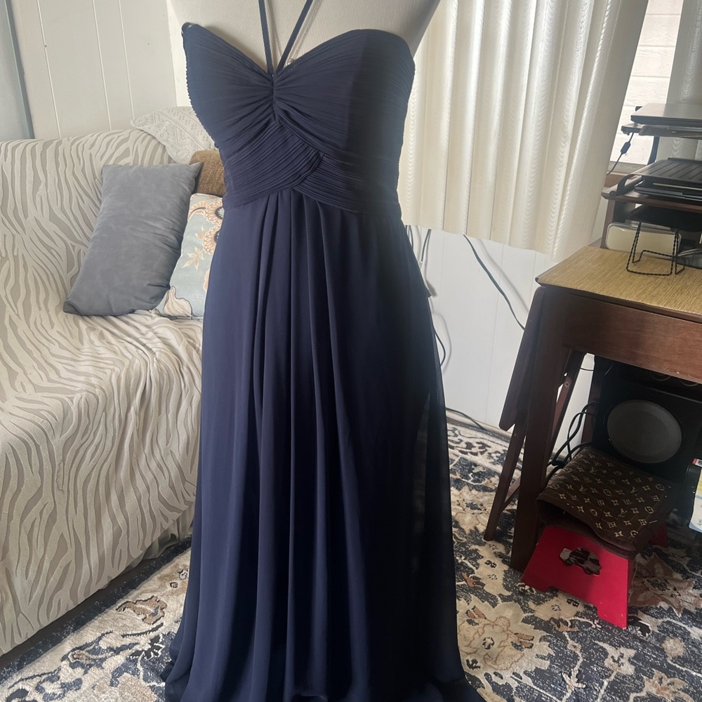 Mori Lee Blue Strapless Ruched Sweetheart Gown